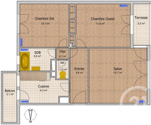 Appartement à vendre  3 pièces - 55 m2 MELUN - 77