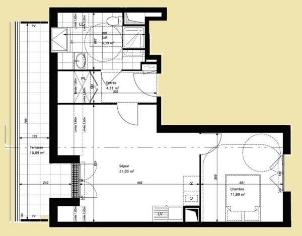 appartement T2 neuf à vendre BEZONS (95), surface habitable 43.62 m2 + terrasse 10.89 m2 + parking s-sol