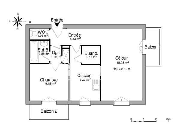 Location Appartement 2 pièces 50.26 m² - 26 ALLEE GERMAIN SOUFFLOT Guilherand Granges 07500
