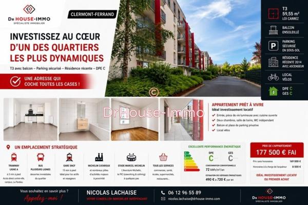 Appartement à vendre 3 pièces de 59 m²