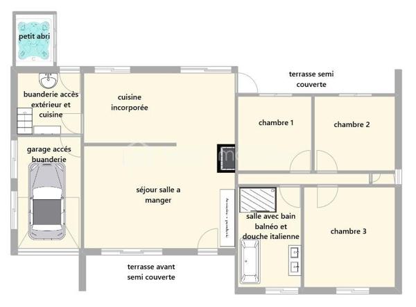 À seulement 4 minutes de Montpon-Ménestérol, dans un environnement calme et verdoyant au fond d’une impasse, découvrez cette belle maison de plain-pied parfaitement entretenue et sans travaux à prévoir.
Elle offre une agréable pièce de vie lumineuse avec cuisine ouverte équipée, 4 chambres ,dressing, une salle de bain avec douche et baignoire balnéo ainsi qu’une buanderie avec accès extérieur.
À l’extérieur, vous profiterez d’un terrain arboré d’environ 1 600 m² avec une terrasse avant et une arrière, un garage isolé avec porte motorisée, un carport camping-car et une dépendance.
Confort au rendez-vous avec une PAC réversible chaud/froid, un insert bois avec diffusion de chaleur dans toute la maison, double vitrage, volets roulants électriques, électricité et assainissement conformes.
Un bien rare sur le secteur, idéal pour une famille recherchant calme, espace et qualité de vie à proximité des commodités.
Contactez-moi rapidement pour une visite.