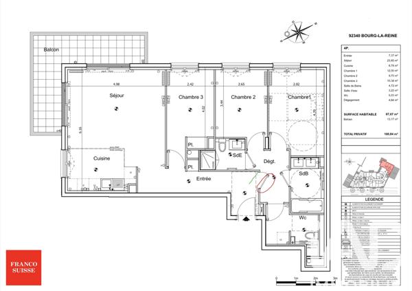 Appartement à vendre 4 pièces 87,53 m² Bourg-la-Reine