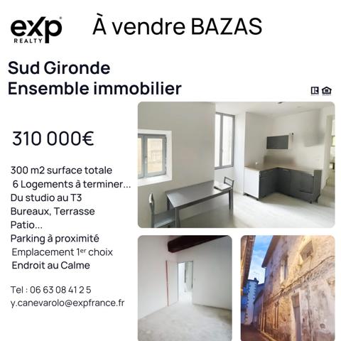 33430-BAZAS- IMMEUBLE DE RAPPORT – 6 LOGEMENTS–COEUR DE VILLE