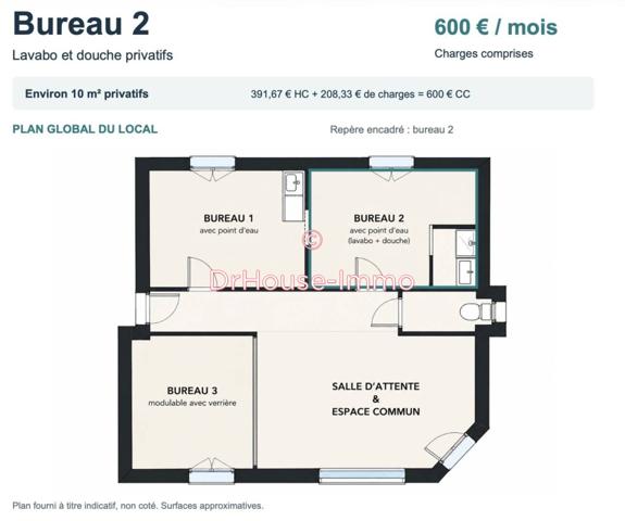 Bureau à louer 1 pièce de 10 m²