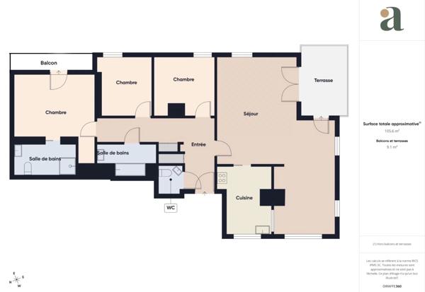 Appartement exceptionnel de 119.0 m² Avec extérieurs Immeuble de 2019 prestigieux Au pied du Métro