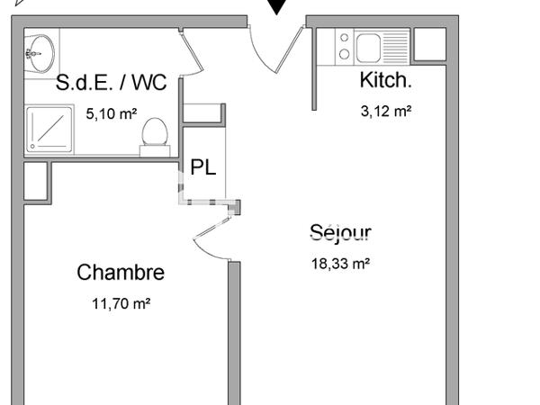 Location Appartement 2 pièces 38.29 m² - 94-100 ROUTE DE VANNES Nantes 44300