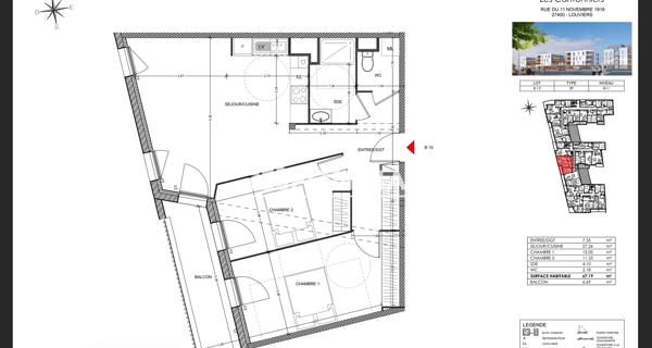 Location Appartement 3 pièces 67.19 m² - Louviers 27400
