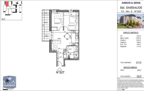 Appartement à louer 3 pièces 54.77m²