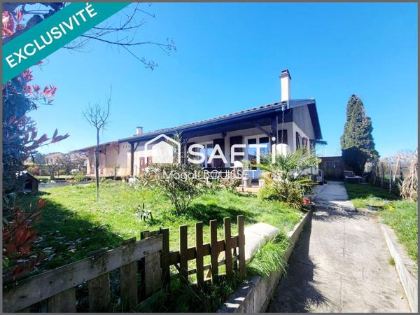 Maison plain pied T4 de 89m², deux chambres, un bureau, une terrasse, garage, dépendance, abri jardin