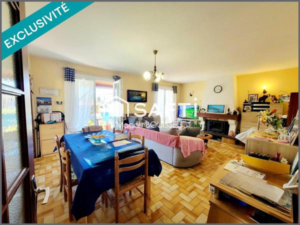 Maison plain pied T4 de 89m², deux chambres, un bureau, une terrasse, garage, dépendance, abri jardin