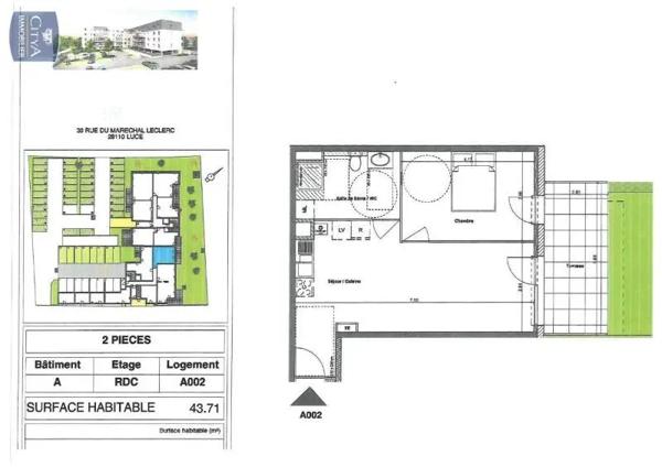 Appartement à louer 2 pièces 43.71m² Lucé (28110)