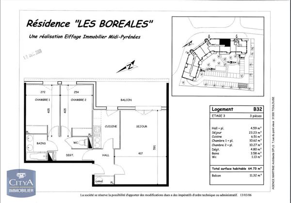 Location appartement Colomiers (31770) 3 pièces 64.73m²