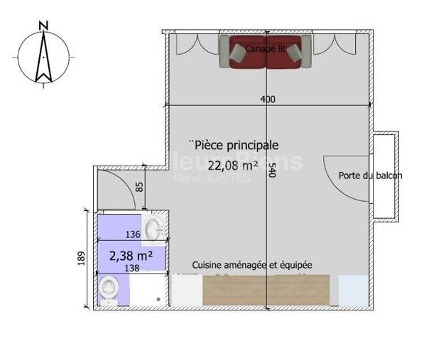 Lumineux studio de 21m2 en centre ville - 2ème étage dans petite copro