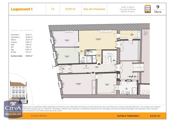 Appartement à vendre 3 pièces 57.93m² Poitiers (86000)