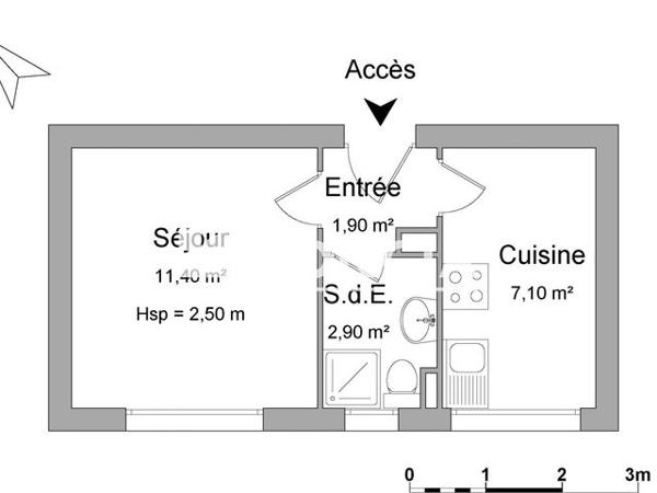 Location Studio 23.3 m² - 90 RUE DU CHATEAU ZU RHEIN Mulhouse 68200