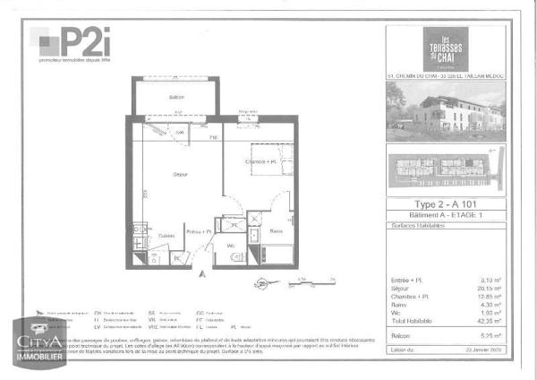 Appartement à louer 2 pièces 42.35m²