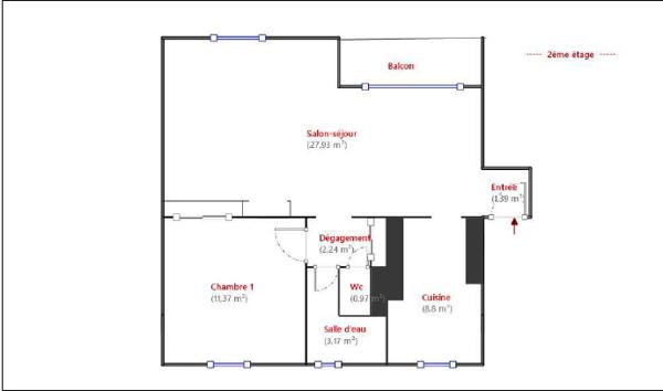 Location appartement 2 pièces 55,87 m² Lyon 5