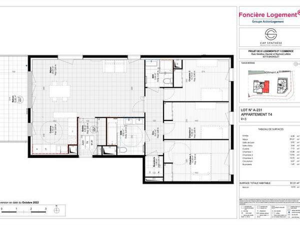 Location Appartement 4 pièces 91.5 m² - 1/3/5 Rue Helvétius Bagnolet 93170