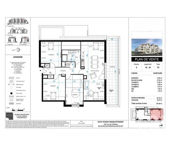 Appartement T4 à vendre  4 pièces - 80,70 m2 PORNIC - 44