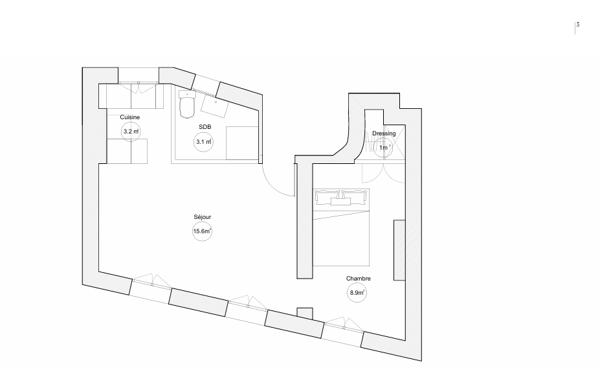 Appartement Paris 2 pièce(s) 32 m2