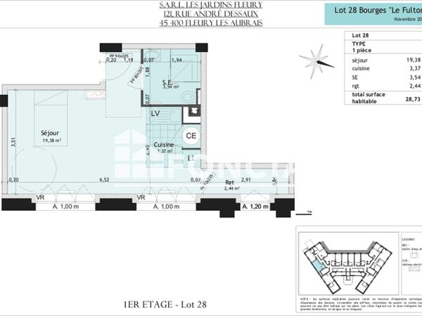 Location Studio 28.73 m² - 2 RUE LE FULTON Bourges 18000