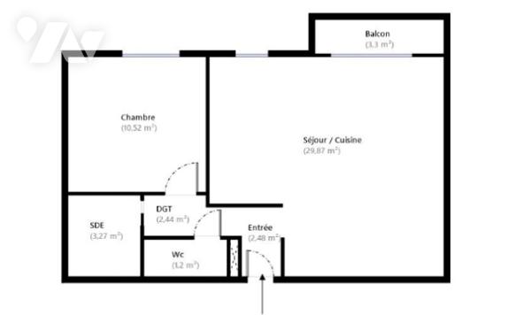 2 pièces de 49,78 m², situé au 2ᵉ étage avec ascenseur d’un immeuble récent construit en 2004