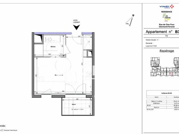 Location Studio 30 m² - 43 A/B/C RUE DU CLOS FOUR Clermont-ferrand 63100