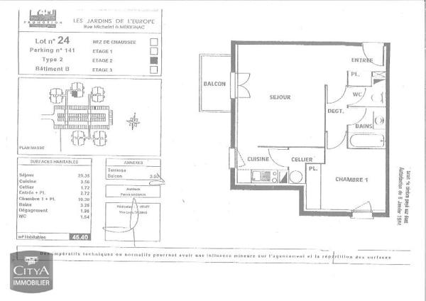 Appartement à louer 2 pièces 44.98m²