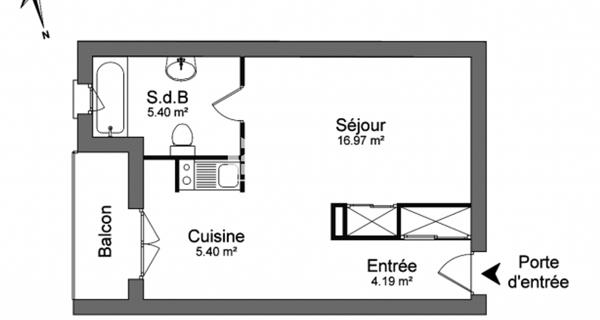 Location Studio 31.96 m² - Pau 64000