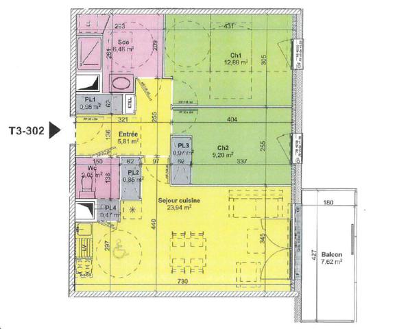 Appartement Blainville Sur Orne 3 pièce(s) 63 m2