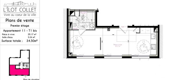 Appartement T1 à vendre  1 pièce - 34,50 m2 BREST - 29