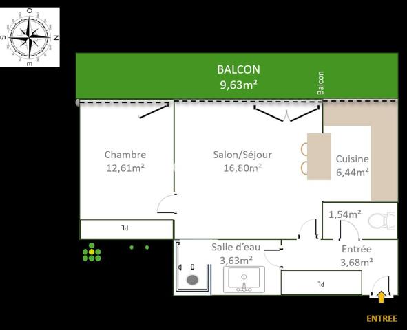 Appartement 2 pièces - 45 m² Exclusivité efficity