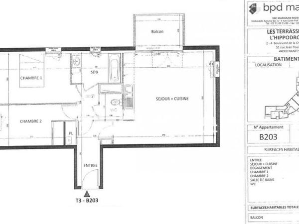 Location Appartement 3 pièces 64.75 m² - 59 BD DES TRIBUNES Nantes 44300