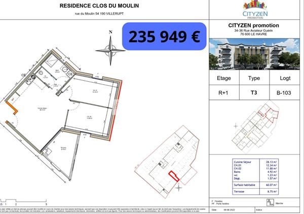 Achat appartement Villerupt - 3 pièce(s) - 60 m² - 235 949 €