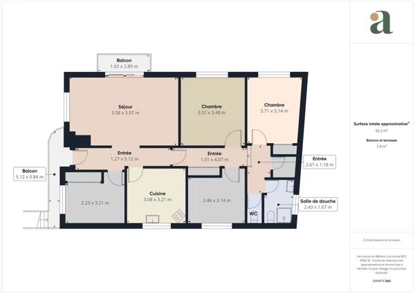 Appartement dans maison Vue mer panoramique en vente dans le Quartier du Coteau Saint-Pierre 93 m² (06150)