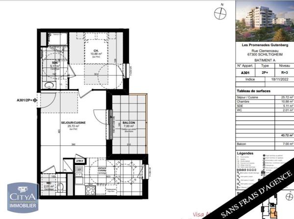 Location appartement Schiltigheim (67300) 2 pièces 43.72m²