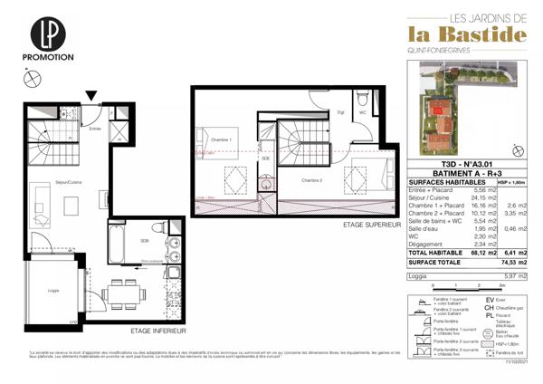 Appartement neuf T3 Duplex 68,12 m²+ Loggia + Parking à Quint-Fonsegrives