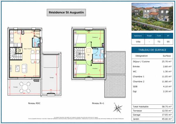Maison Monte 3 pièces 58,75 m2 - garage - terrasse - jardin