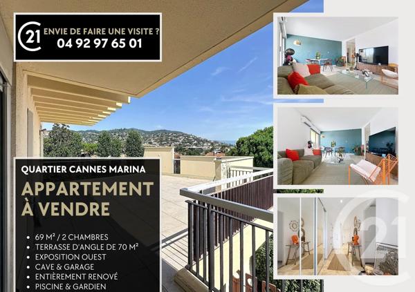Appartement F3 à vendre  3 pièces - 69 m 2   MANDELIEU LA NAPOULE  - 06