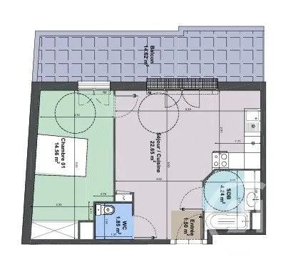 Appartement F2 à vendre  2 pièces - 44,80 m 2   THIAIS  - 94