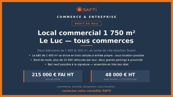 Droit au bail 1 750 m² tous commerces, Le Luc