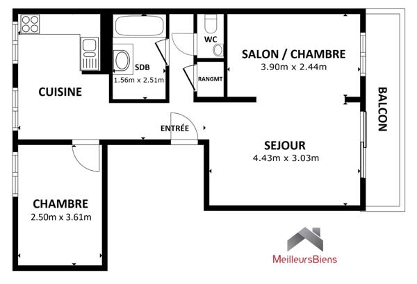 3 pièces 53 m² - Immeuble ravalé