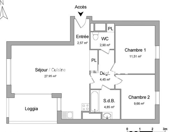 Location Appartement 3 pièces 63.89 m² - 48 AVENUE ROGER DODIN Saint Jacques De La Lande 35136