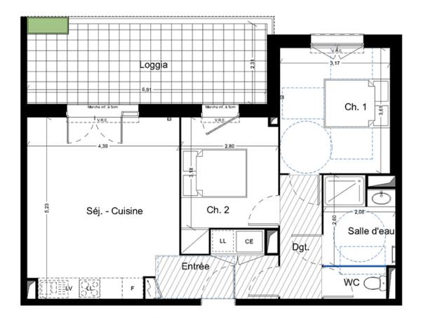Appartement 3 pièces 59.06 m2