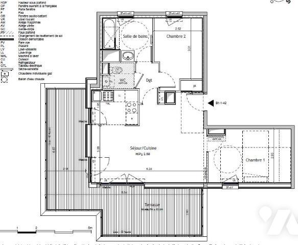 NANTES – Chalâtres. Dans immeuble de 2021, au 4ᵉ et dernier avec asc,T3 de 62,40 m² avec terrasse