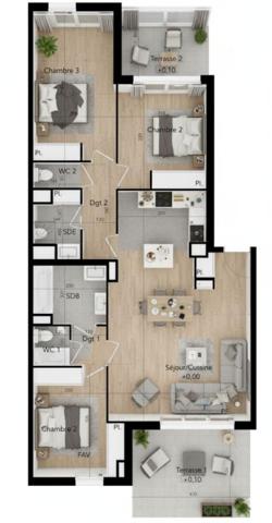 T4 91 m² quatrième étage avec deux terrasses 13 m² , et 7 m² Béziers (Avenue du Président Wilson)