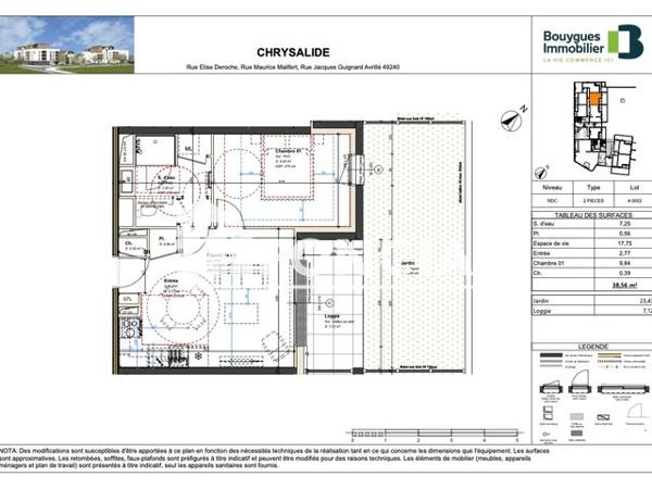 Location Appartement 2 pièces 38.56 m² - Residence Chrysalide Avrille 49240