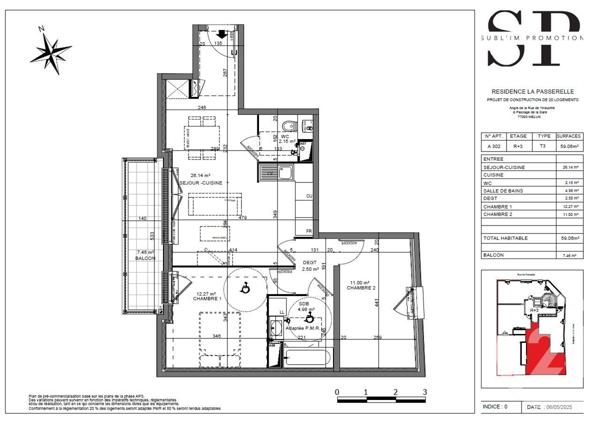 Appartement F3 à vendre  3 pièces - 59,06 m2 MELUN - 77