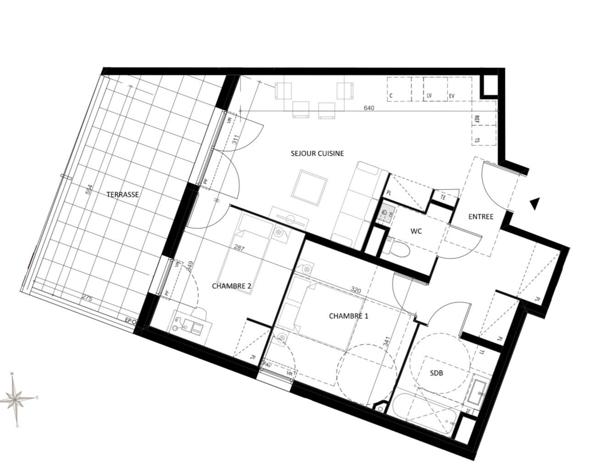 Les Accates- Résidence de 2022- Appartement T3 60 m2 avec terrasse de 17 m2