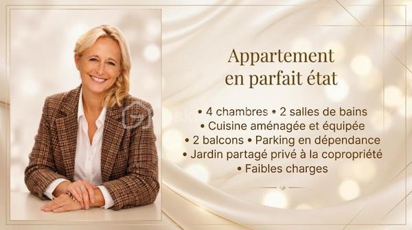 Dans une copropriété de 2016, parfaitement entretenue, avec digicode, interphone, ascenseur, jardin privé partagé à la résidence, parking privatif, ascenseur 
Un appartement en parfait état équipé d'une porte blindée et d'une alarme, sans aucune perte de place comprenant :
un séjour calme et lumineux donnant sur un balcon  avec cuisine ouverte aménagée et équipée, pouvant être fermée sans gros travaux, 4 chambres, l'une avec sa salle d'eau privative, la seconde avec un balcon, la 3ème une  chambre simple, la 4ème chambre avec placards de rangements, un dégagement avec rangements, wc indépendants, une salle de bains avec lave linge.
Idéal investissement locatif : rentabilité exceptionnelle environ 7 % net avant impots, idéal famille.
Les aménagements sont réalisés en home staging pour une suggestion d'aménagement Par Corinne Duboscq, seul la cuisine, le dégagement son aménagés et équipés et la salle de bains avec le lave linge.